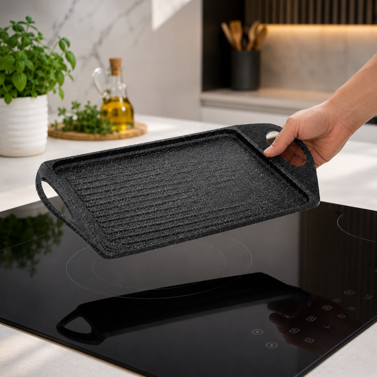 Vassoio grigliato antiaderente 44x27 cm in alluminio pressofuso effetto pietra - Pietra Lavica GMD