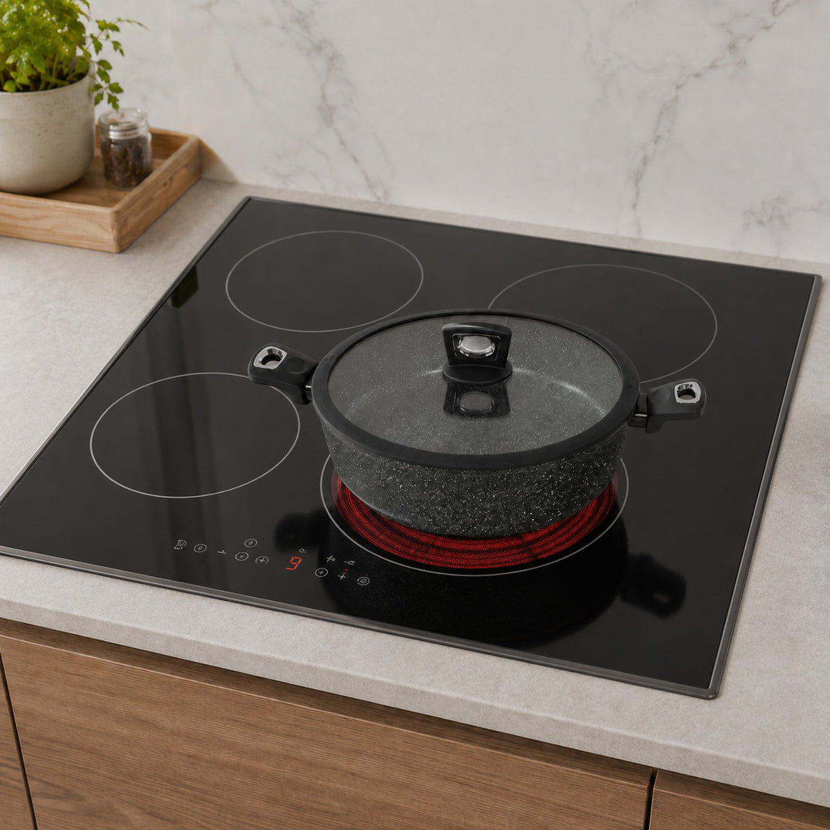 Tegame antiaderente 24 cm con coperchio in vetro e bordo silicone - Pietra Lavica GMD