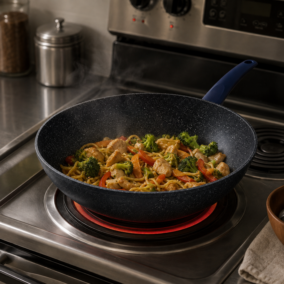 Wok antiaderente 30 cm in alluminio forgiato effetto pietra - Gaia Deluxe GMD
