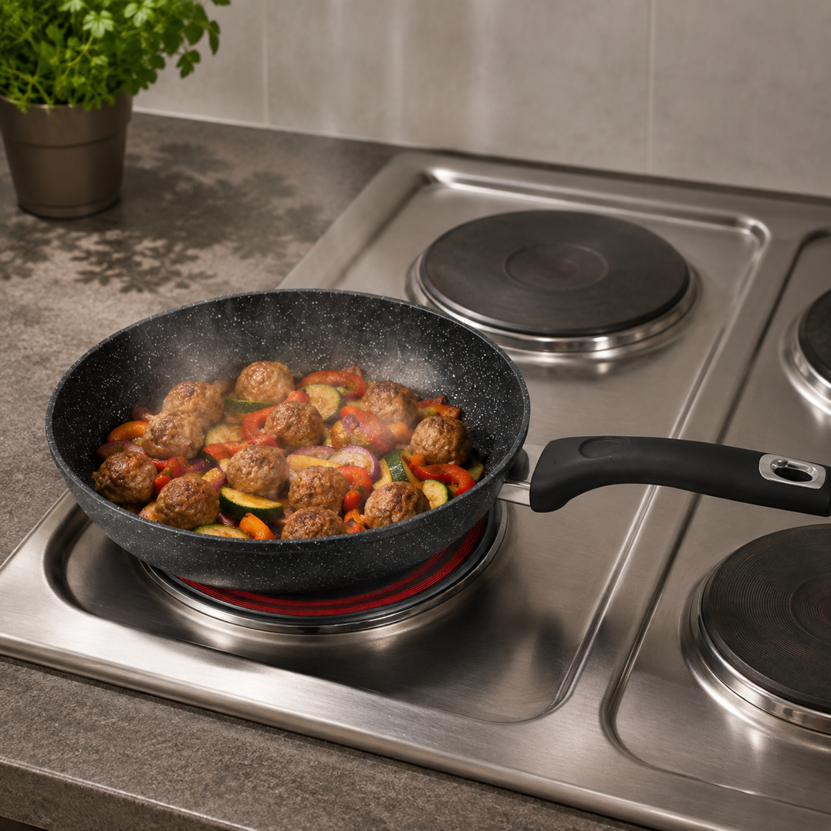 Padella antiaderente 24 cm in alluminio forgiato effetto pietra - Pietra Lavica GMD