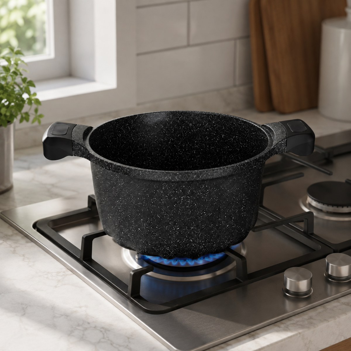 Pentola antiaderente 24 cm con coperchio in vetro - Pietra Lavica GMD