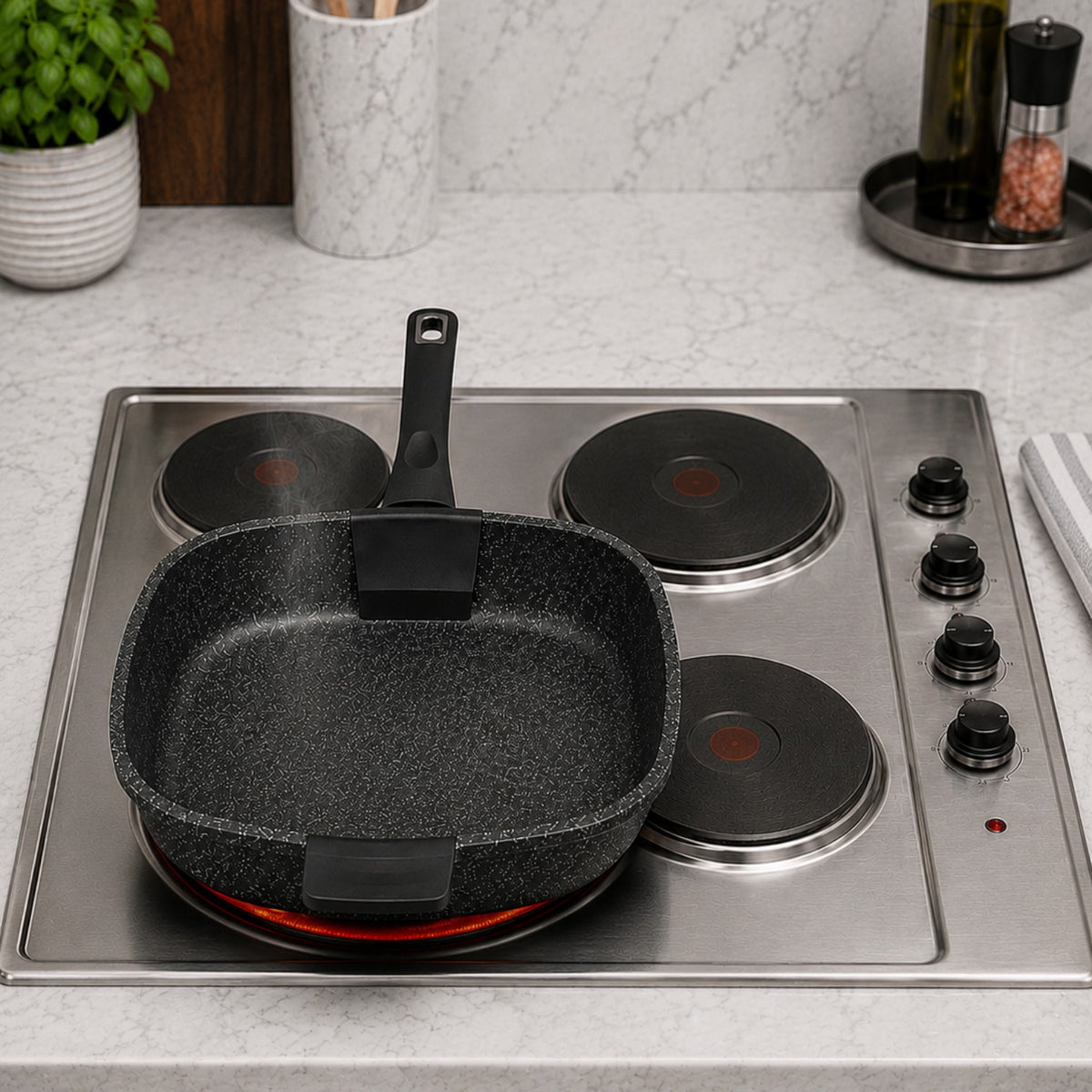 Bistecchiera grill antiaderente 28x28 cm in alluminio forgiato effetto pietra - Pietra Lavica GMD