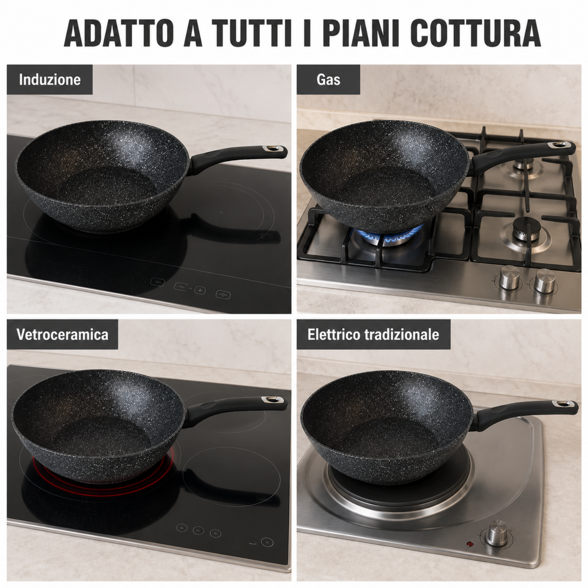 Wok antiaderente 32 cm in alluminio forgiato effetto pietra - Pietra Lavica GMD