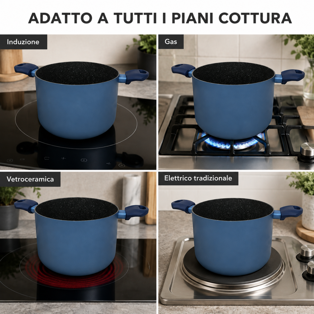Pentola antiaderente 22 cm a 2 manici in alluminio forgiato effetto pietra - Gaia Deluxe GMD