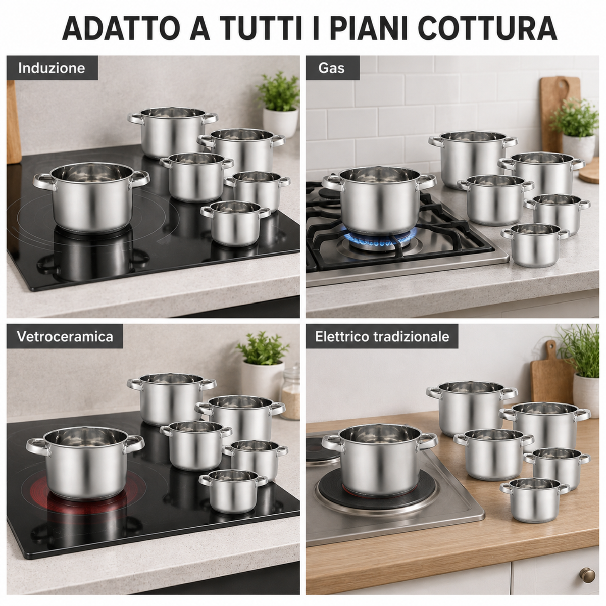 Set 5 casseruole in acciaio inox 18/10 da 12 a 20 cm - Divinox GMD