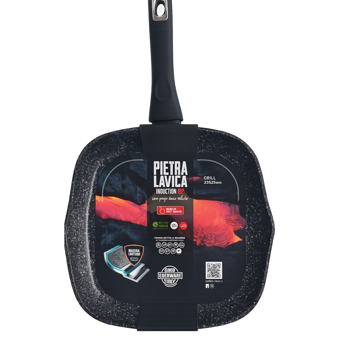 Bistecchiera grill antiaderente 28x28 cm in alluminio forgiato effetto pietra - Pietra Lavica GMD