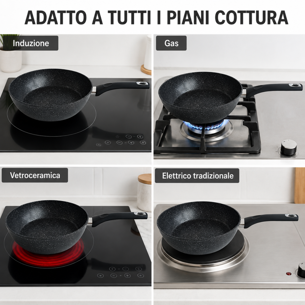 Padella alta antiaderente 28 cm in alluminio forgiato effetto pietra - Pietra Lavica GMD