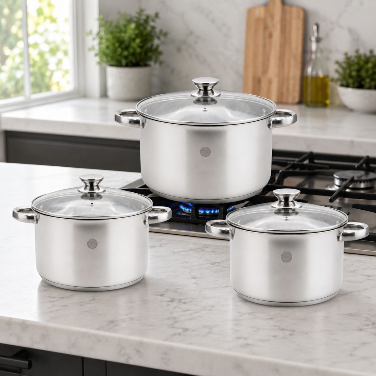 Set casseruole con coperchio in acciaio inox 18/10 - Divinox GMD