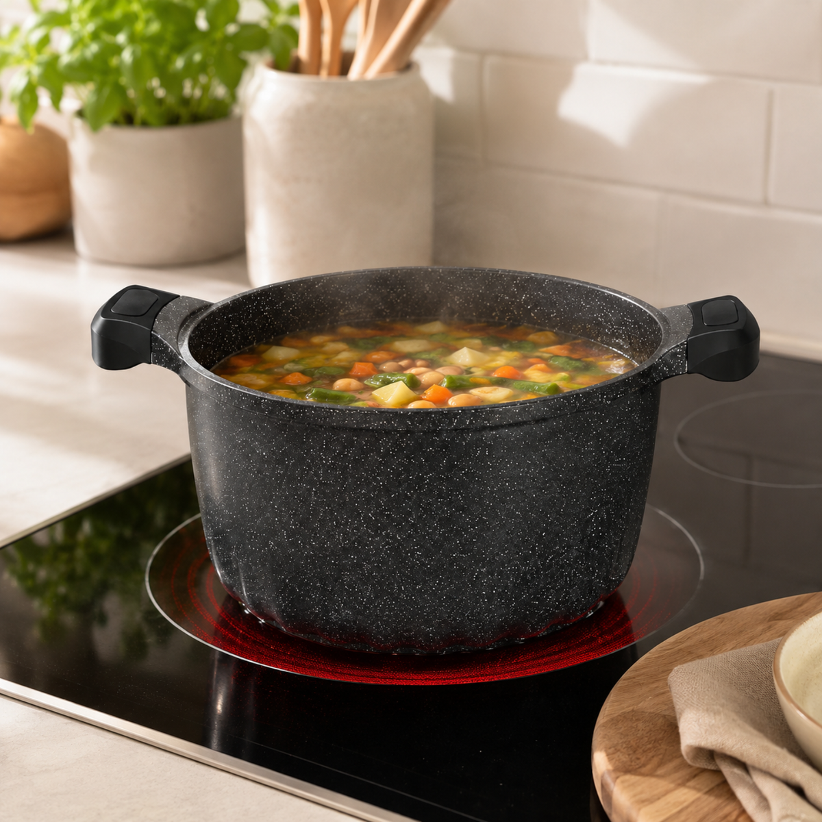 Pentola antiaderente 20 cm con coperchio in vetro - Pietra Lavica GMD