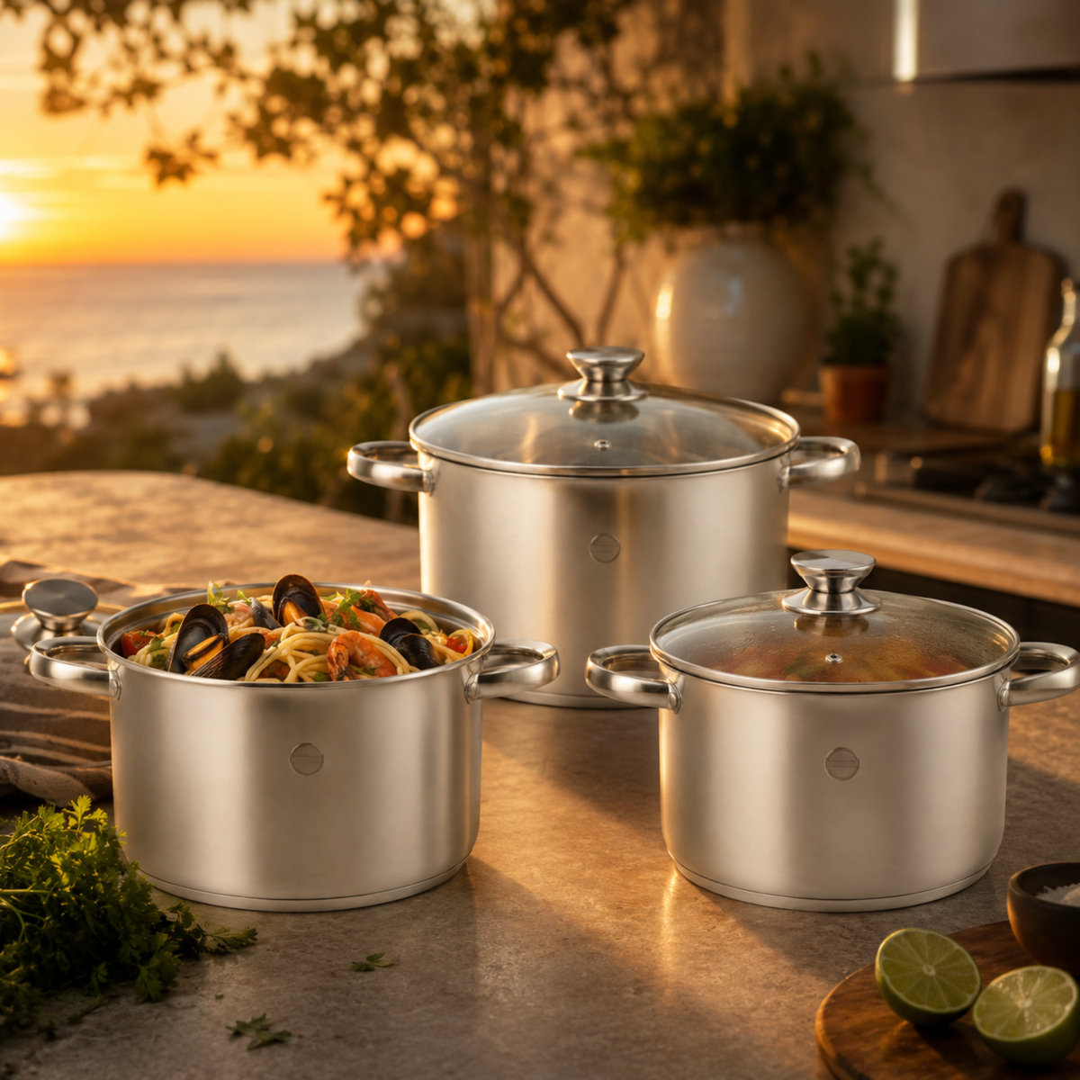 Set casseruole con coperchio in acciaio inox 18/10 - Divinox GMD