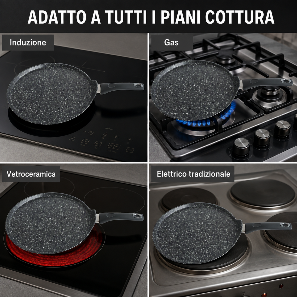 Crepiera antiaderente 28 cm per crepes - Pietra Lavica GMD
