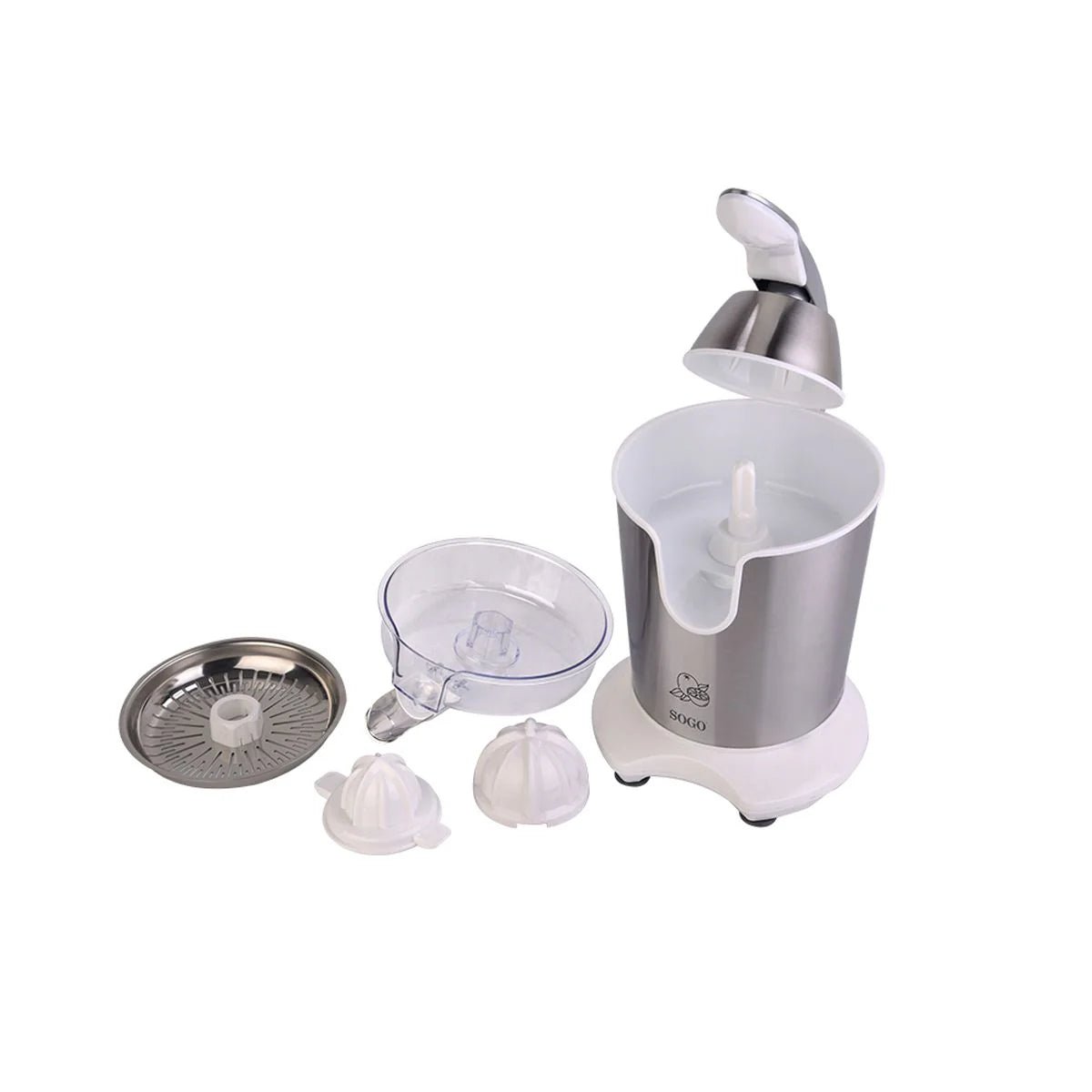 Spremiagrumi elettrico a leva 160 W in acciaio inox antigoccia con 2 coni Sogo