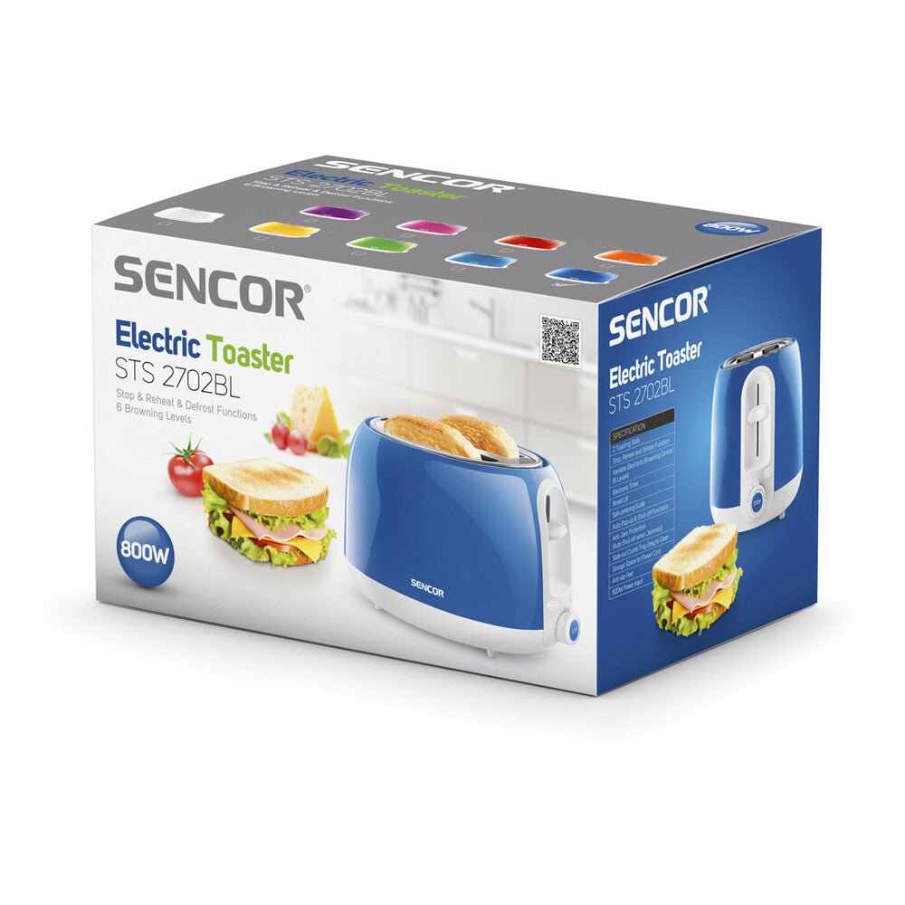 Tostapane Elettrico 2 Fette 800 W con Scongelamento e Stop Sencor Blu