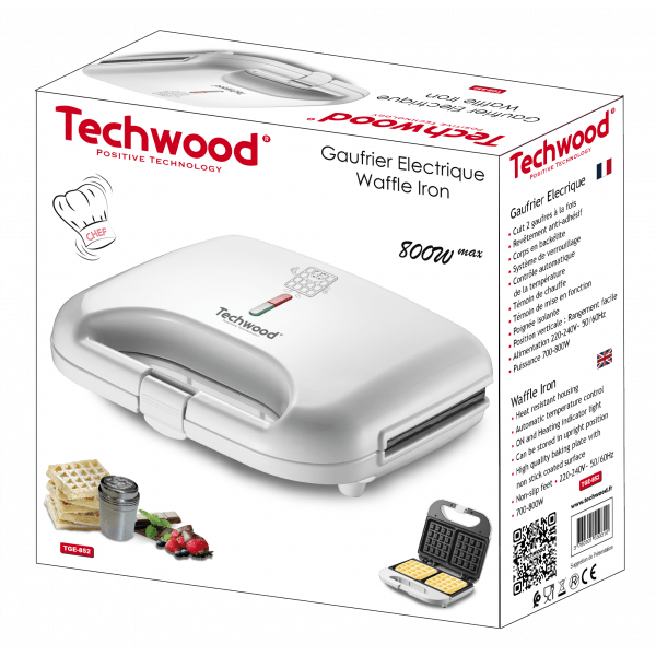 Techwood Piastra Elettrica per Waffle 700-800W – Antiaderente, Posizione Verticale, Wafflera Compatta