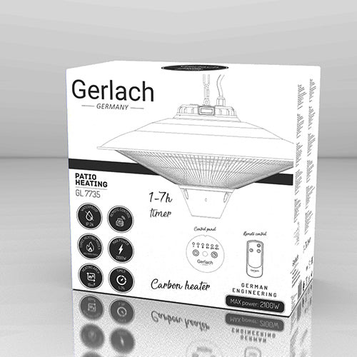 Gerlach Riscaldatore Elettrico da Soffitto 2100W IP24 – Per Esterno, Telecomando, Timer