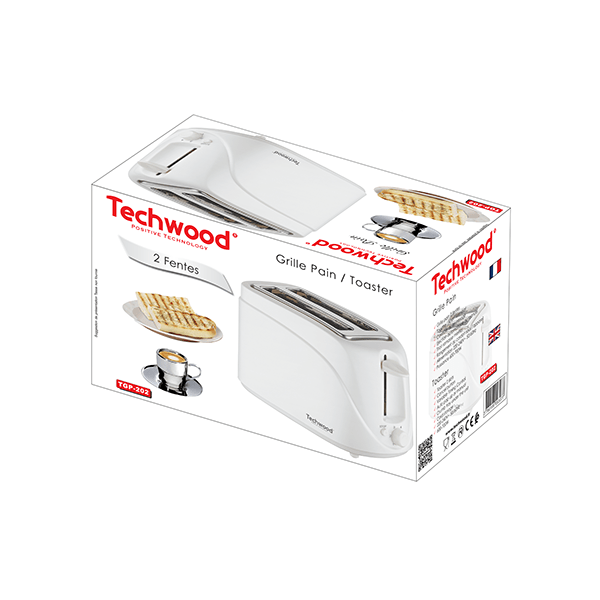 Techwood Tostapane 2 Fette 700W – Controllo Doratura, Cassetto Raccoglibriciole