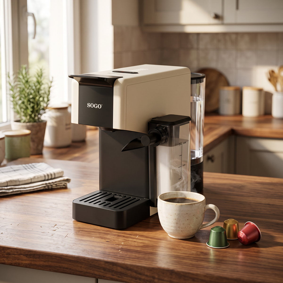Macchina caffè multicapsula 4 in 1 SOGO in cucina, luce naturale