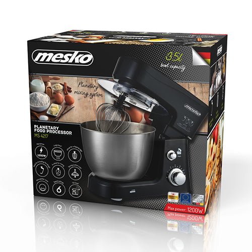 Impastatrice Planetaria 3,5 Litri 1200W con Ciotola in Acciaio Inox 6 Velocità Mesko