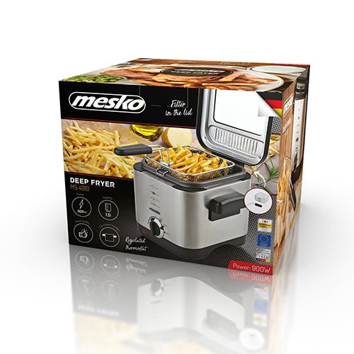 Mesko Friggitrice Elettrica 1,5L 900W in Acciaio Inox – Termostato Regolabile, Sicura