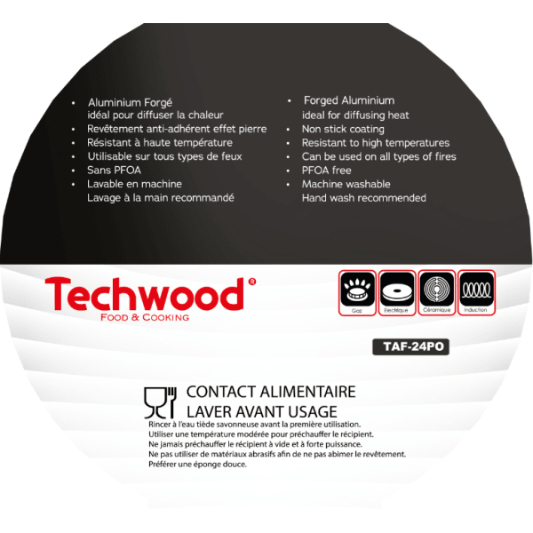 Techwood Padella Antiaderente 24 cm in Alluminio Forgiato Rivestimento Marmo Nero – Per Induzione, TAF-24PO