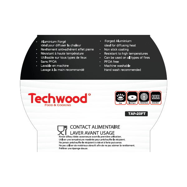 Techwood Casseruola Alta Antiaderente 20 cm con Coperchio in Vetro – Per Induzione, PFOA Free