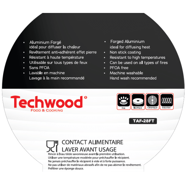 Techwood Casseruola Alta Antiaderente 28 cm con Coperchio in Vetro – Per Induzione, PFOA Free