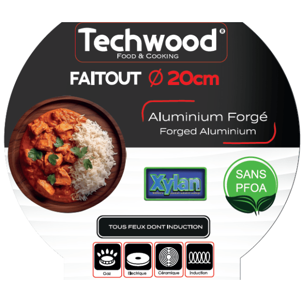 Techwood Casseruola Alta Antiaderente 20 cm con Coperchio in Vetro – Per Induzione, PFOA Free