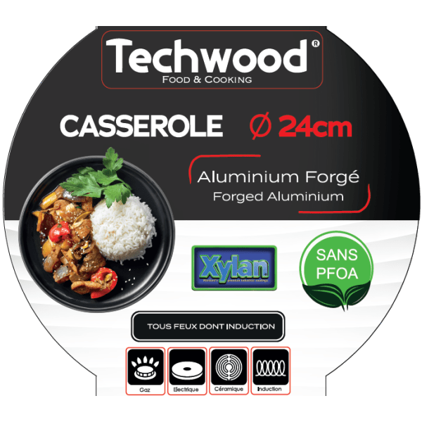 Techwood Casseruola 24 cm in Alluminio Forgiato Antiaderente – Per Induzione, TAF-24CA
