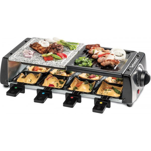 Techwood Raclette Grill 8 Persone 1200W – Pietra Ollare, 8 Padelline Antiaderenti, Grill da Tavolo