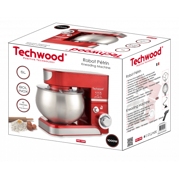 Impastatrice Planetaria 1000W con Ciotola Inox 5 Litri 6 Velocità e Funzione Pulse TECHWOOD