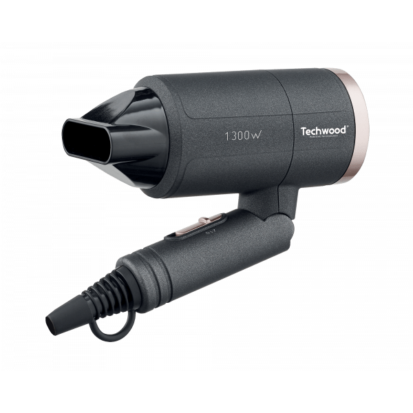 Techwood Asciugacapelli da Viaggio 1300W – Manico Pieghevole, 2 Velocità, Concentratore, Compatto