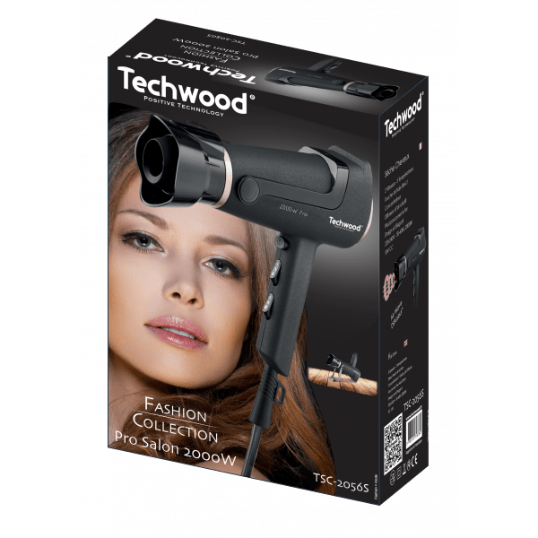 Techwood Asciugacapelli Professionale 2000W – Diffusore Rotante, Concentratore, Supporto, TSC-2056S