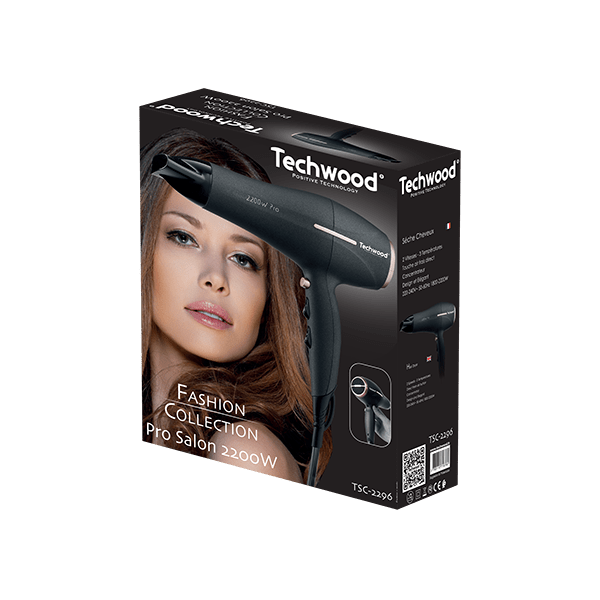 Techwood Asciugacapelli Professionale 2200W – Concentratore, 2 Velocità, 3 Temperature, Aria Fredda, TSC-2296