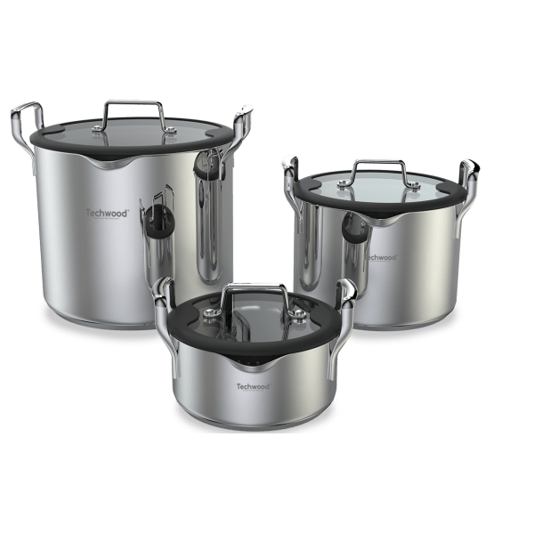 Techwood Set 6 Casseruole Antiaderenti in Acciaio Inox 16-20-24 cm con Coperchi – Per Induzione