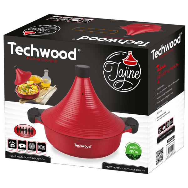 Techwood Tajine 4 Litri 28 cm in Alluminio – Coperchio Conico in Porcellana, Per Induzione, TAJ-246