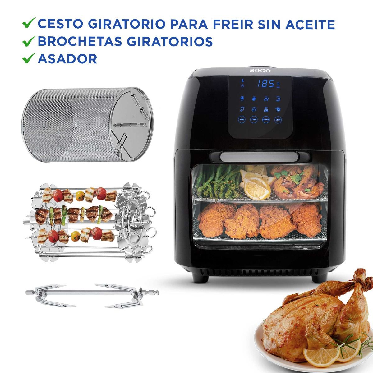 Friggitrice ad aria e forno SOGO 10 L con girarrosto - immagine 13