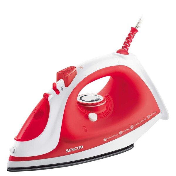Ferro da Stiro a Vapore 2200 W con Piastra in Ceramica Autopulente Sencor Rosso Bianco