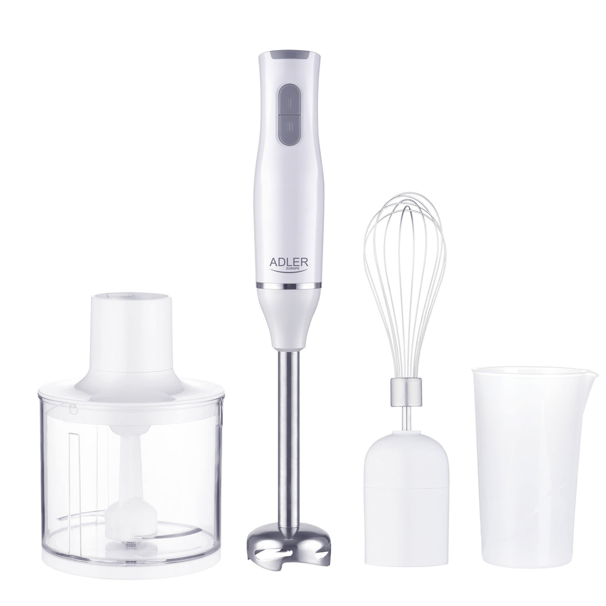 Frullatore a Immersione 800W con Tritatutto, Frusta, Bicchiere e Lame in Acciaio Inox Adler