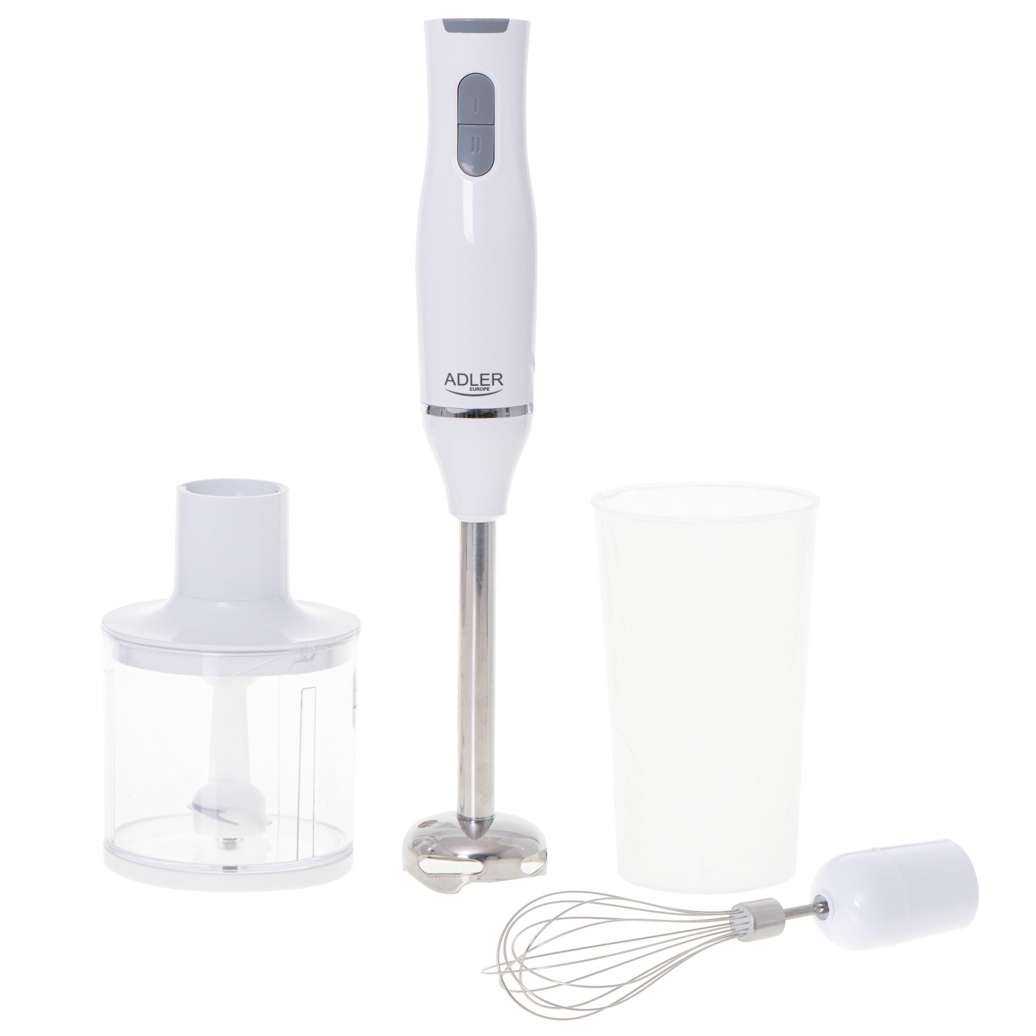 Frullatore a Immersione 800W con Tritatutto, Frusta, Bicchiere e Lame in Acciaio Inox Adler