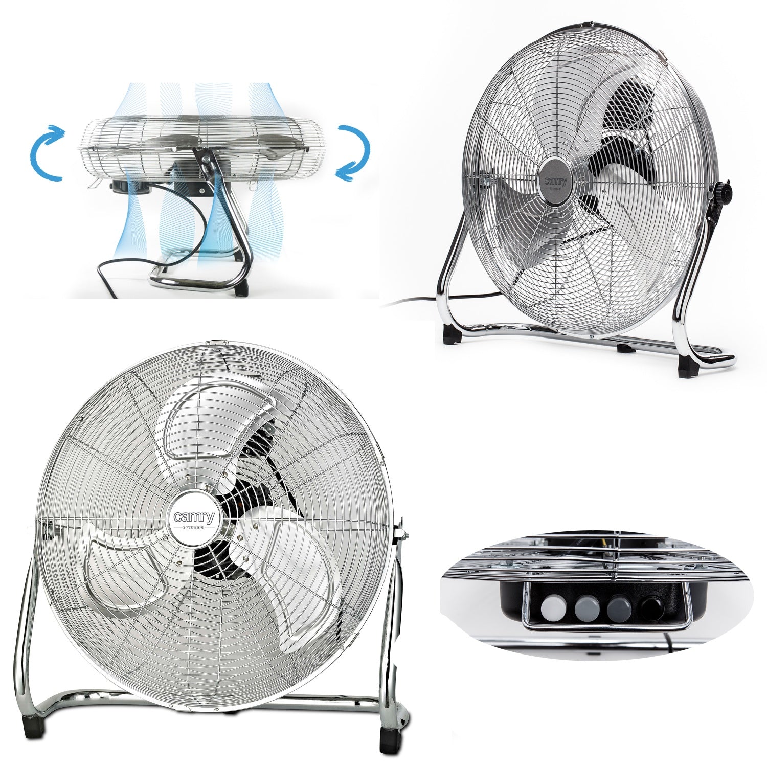 Camry Ventilatore da Pavimento 45 cm in Metallo 3 Velocità – Inclinazione Regolabile