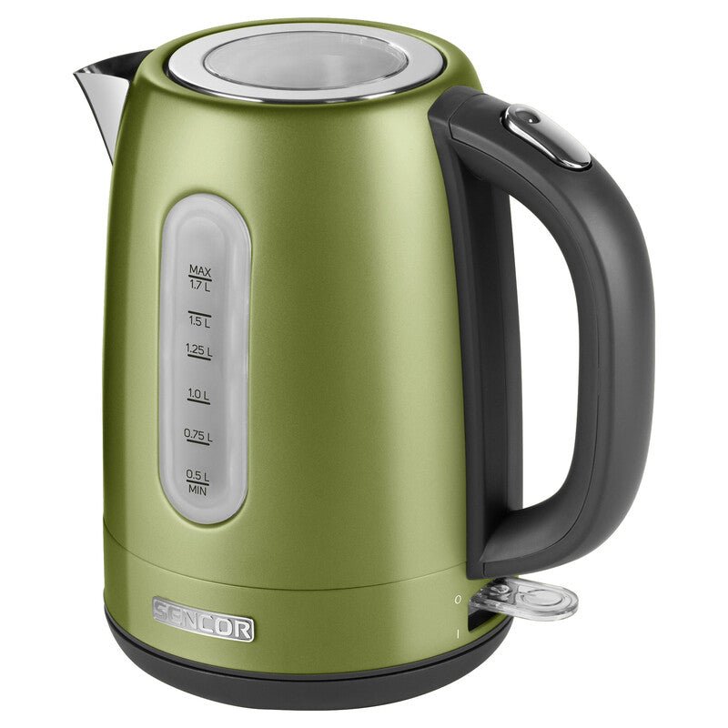 Bollitore elettrico 1,7 L 2150W acciaio inox con filtro anticalcare removibile e indicatore livello acqua verde Sencor