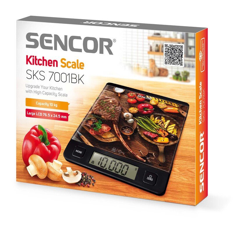 Bilancia da Cucina Digitale 10 Kg Precisione 1 g in Vetro Temperato con Display LCD Sencor Nera