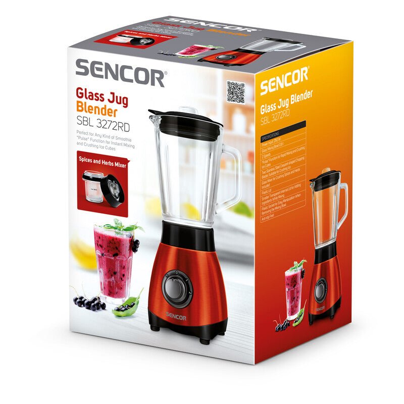 Frullatore a Bicchiere con Caraffa in Vetro 0,8 L 250 W con Tritaghiaccio e Pulse Sencor Rosso