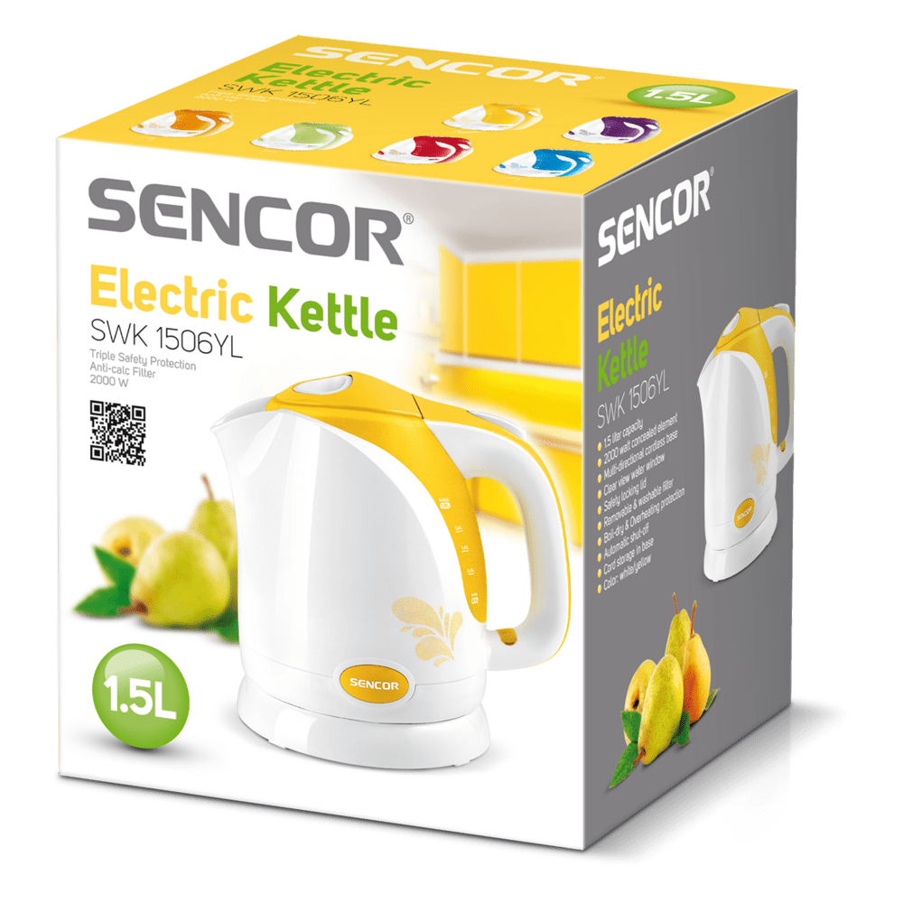 Bollitore Elettrico 1,5 L 2000 W con Filtro Rimovibile e Base 360° Sencor