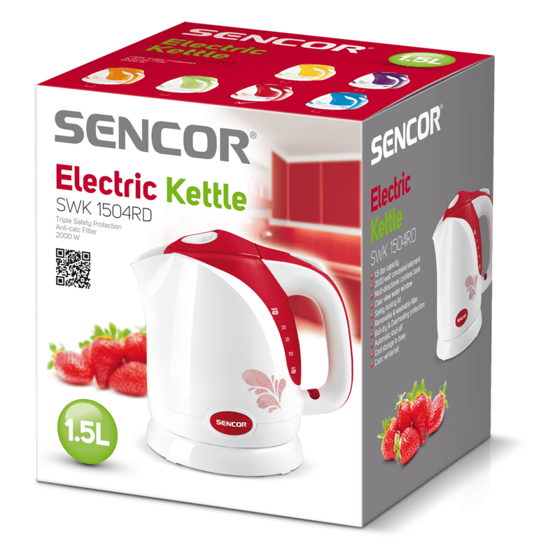 Bollitore Elettrico 1,5 L 2000 W con Filtro Anticalcare e Base 360° Sencor Rosso Bianco
