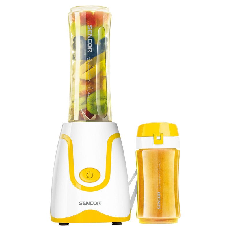 Mini Frullatore Smoothie con 2 Bottiglie Tritan da Viaggio e Lame in Acciaio Inox Sencor Giallo
