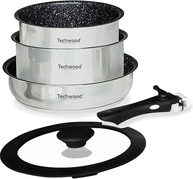 Set 3 Pentole in Acciaio Inox con Manico Amovibile – 2 Casseruole + Sauteuse Antiaderenti per Induzione