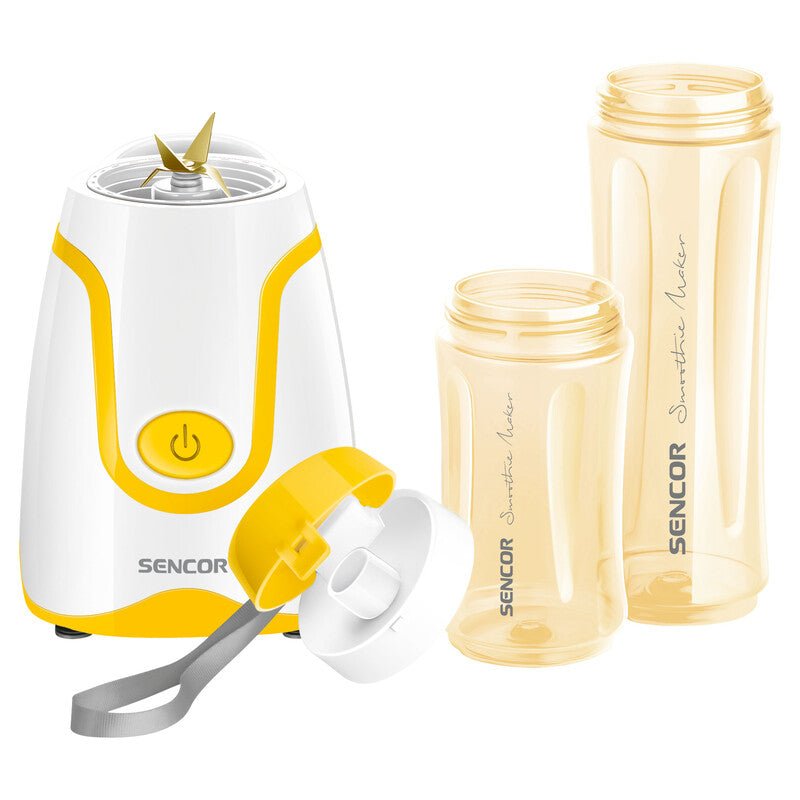 Mini Frullatore Smoothie con 2 Bottiglie Tritan da Viaggio e Lame in Acciaio Inox Sencor Giallo