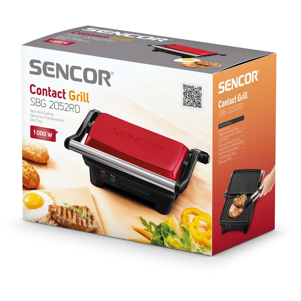 Bistecchiera Elettrica Antiaderente 1000 W Apribile a 180° Sencor Rossa