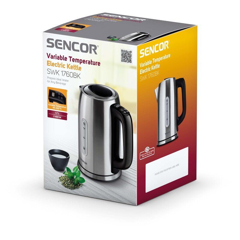 Bollitore elettrico temperatura variabile 1,7 L 2400W acciaio inox con display LCD e mantenimento calore Sencor